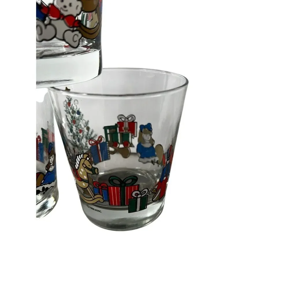 1988 Anchor Hocking Christmas Toys Rocks Highball Glasses Lot Of 5